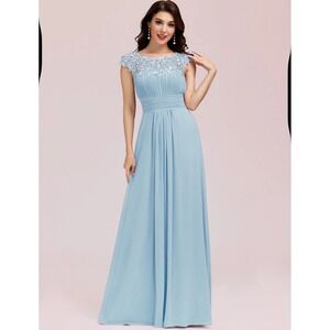 NWT EVER PRETTY Elegant Lace Cap Sleeve Chiffon Bridesmaid Dress Size 6 SKY BLUE